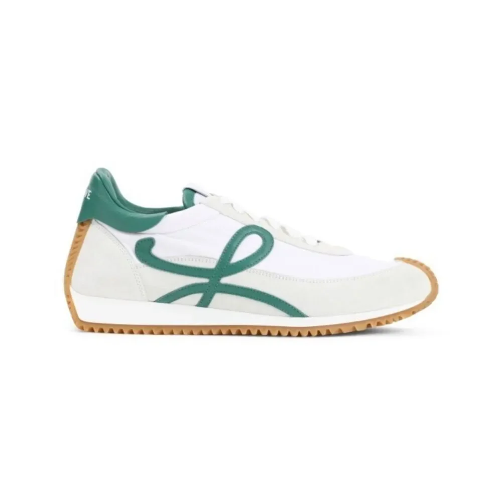 Loewe Flow Runner 2.0 Green Nylon Sneakers With Suede Overlays